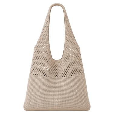 SUOSDEY Crochet Mesh Beach Tote Bag Knit Summer Vacation Aesthetic Boho Tote Bag for Women