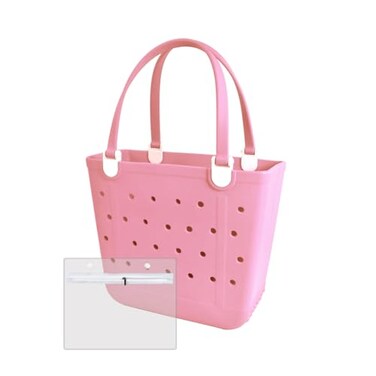 UeKeKicg Medium Beach Bag Rubber Beach Tote Bag Waterproof Washable Durable Open Beach Bag Tote for Beach Boat Pool Sports Lotus Root Starch