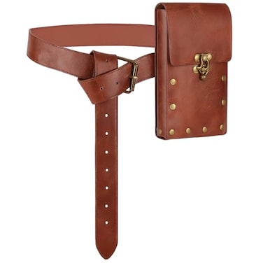 Valentoria Cellphone Holder Retro Belt Pouch Waist Bag Fanny Pack Steampunk Medieval Renaissance Purse Halloween Costume Accessory Brown