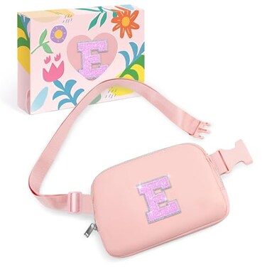 COSHAYSOO Initial Letter Fanny Pack for Girls Personalized Christmas Birthday Gifts for 6 7 8 9 10 11 12 Year Old Teen Girl Girly Fashion Crossbody Purse Belt Bag Preteen Tween Trendy Stuff Pink E