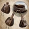 EpicCos 4 PCsMedieval O Ring Belt and Drawstring Pouch Set Retro Faux Leather Belt Bag Dice Bag Portable Coin Purse For LARP Brown A
