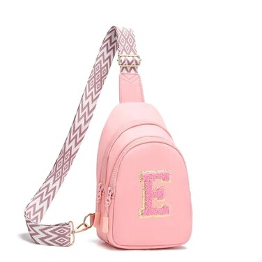 I IHAYNER Girls Sling Bag Fanny Pack Crossbody Bags with Initial Letter for Teen Girls Gift Trendy Stuff Chest Bag for Travel PinkE