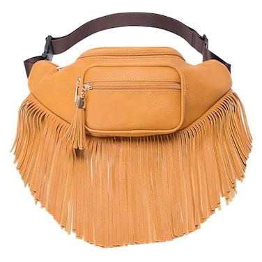 Solene Fringe Waist bag for women with Multi Zipper Pockets KL088 Mustard