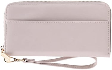 B BRENTANO Vegan Leather Slim SingleZipper Wallet with Pocket Wristlet and Tassel Accent Beige