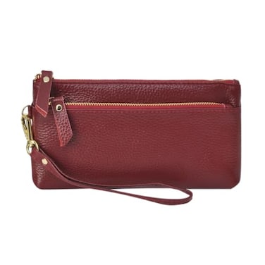 NGIL Genuine Leather Wristlet Zippered Wallet for Women Hand Clutch Wallet Real Leather Red