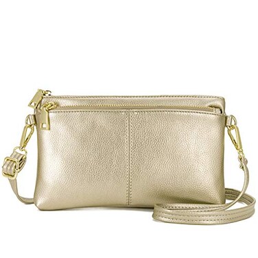 ZOOEASS Triple Zip Small Crossbody Bag Lightweight Purses Vegan Leather Wristlet Clutch Includes Adjustable Shoulder Gold