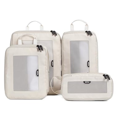EPICKA TripCozy Compression Packing Cubes 4 Set Durable Travel Organizer Bags with Mesh Top Expandable Travel Accessories for Carry on Luggage Suitcase Backpack Beige
