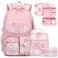 ACESAK Backpack for Girls Bento Box with Insulated Lunch Bag Pencil Case Utensils Set for Kids 4 Leakproof Compartments Removable Tray Lunches or Snack Container for School Pink