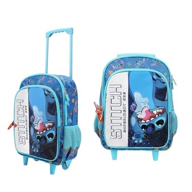 Bioworld Disneys Stitch 16 Rolling Travel Backpack With Wheels And A Keychain