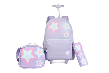 kingdisen Purple Kids Rolling Backpacks for Girls 812 STARS PURPLE