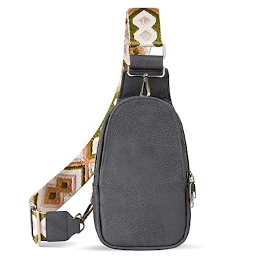 KFXFENQ Sling Bag for Women PU Leather Small Crossbody Backpack Multipurpose Chest Cycling Dark Grey