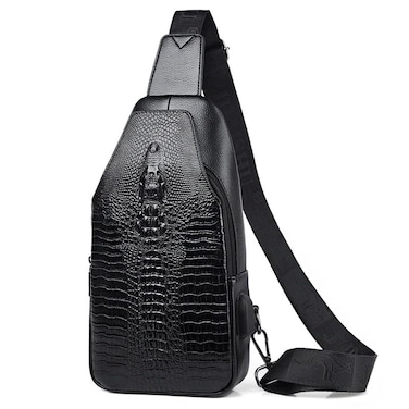 NEX GEN REMIX Crocodile Leather Sling Bag Crossbody Backpack for Men Women Unisex Black