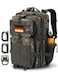 Hannibal Tactical 45L MOLLE Assault Pack Tactical Backpack Army Military Camping Rucksack with Bottle Holder 3Day Pack Travel Trip wUSA Flag Patch DRings German Flecktarn