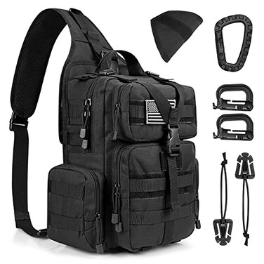 G4Free Large Tactical EDC Sling Bag Backpack Military Molle Bag Single Strap Shoulder Backpack for Men Black