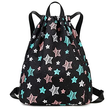 Ryushoyo Drawstring Backpack Gym String Bag Drawstring Sackpack Sport Cinch Bag For Womens Girls Mens Stars Black
