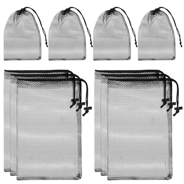 Sliverdew 10PCS Small Mesh Bags Drawstring Black Nylon Mesh Drawstring Bag Mini Mesh Pouch Bag Nylon Net Bags with Drawstrings Small Travel Stuff Bags Sacks 8 x 12 inch