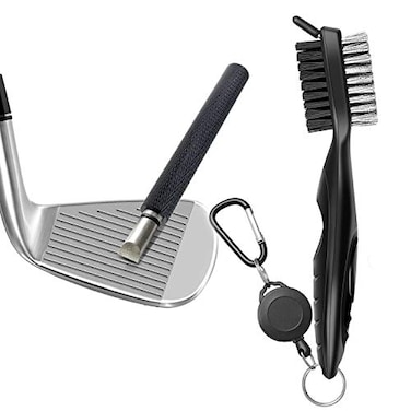 Gzingen Golf Tool Set Golf Club Groove Sharpener and Retractable Golf Club Brush ReGrooving Tool and Cleaner for Wedges Irons for Golfers Practical Sharp and Clean Kits Black Sharpener