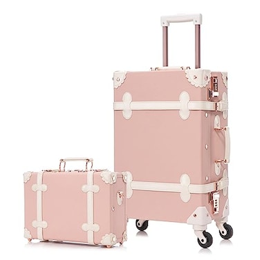 Apelila 2 Piece Vintage Luggage Set PU Leather Luggage with Spinner Wheels Lightweight Suitcase for Travel 2012 Retro Pink 2012
