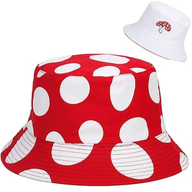 Malaxlx Boho Bohemian Mushroom Print Bucket Hat Beach Sun Hat Funny Fishing Hat for Women Reversible DoubleSide Wear