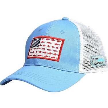 EDTREK Elite Youth Performance Mesh Hat Boys Girls Hunting Hat and Fishing Hat Blue with Flag