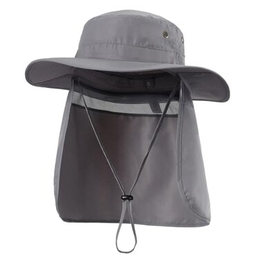 Home Prefer Mens Sun Hat with Neck Flap Quick Dry UV Protection Caps Fishing Hat Dark Grey
