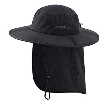 Home Prefer Outdoor Mens UPF50 Sun Hat Wide Brim Fishing Hat with Neck Flap Black