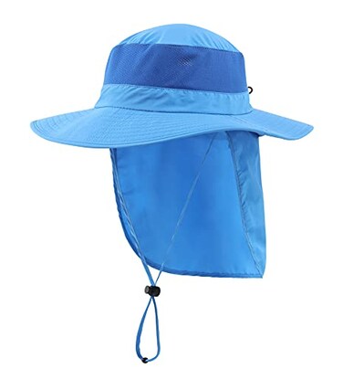 Home Prefer Outdoor UPF50 Mesh Sun Hat Wide Brim Fishing Hat with Neck Flap Blue