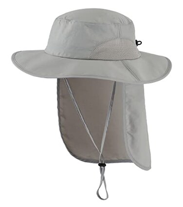 Home Prefer UPF50 Mens Sun Hat with Neck Flap Wide Brim Mesh Fishing Hat Windproof Safari Hat Light Grey