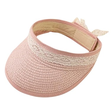 Sinsinfuns Sun Hats for Kids Foldable Straw Hat Toddler Girl Lace Bowknot Sun Visor Beach Hat Pink