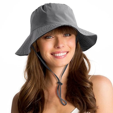 SHINCHIC WaterResistant Sun UPF 50 Bucket Hat Protection Packable Brimmed Boonie for Women Men Summer Lightweight Hiking Outdoor Cap Grey