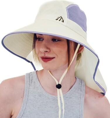 Moon Kitty Womens Sun Hat UPF 50 Wide Brim Bucket Hat Matte Packable Waterproof Fishing Hiking Beach Hat with Ponytail Hole OffWhite