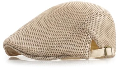 Xinveen Mens Mesh Cap Breathable Summer Newsboy Hat Adjustable Beret Ivy Cap Irish Cabbie Driving Hunting Hats Beige