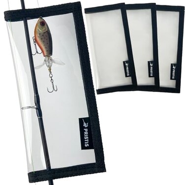 Pristis 4 Pack Fishing Lure Wraps Clear Hook Cover Bait Keeper for Saltwater Freshwater Durable PVC Tackle Storage Bag Kit with Hook Loop Tape 75L Easy Open Organizer Protector Gear