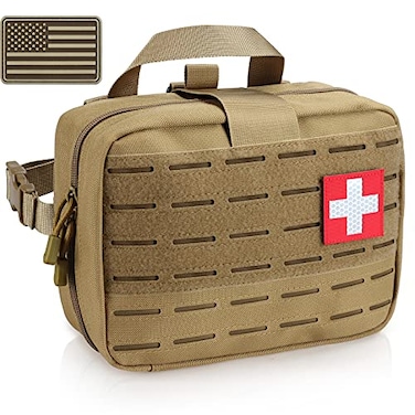 LIVANS Tactical Molle Medical Pouch of Upgraded Size First Aid Pouch Large Capacity IFAK Molle EMT Detachable Quick Release Pouch with Headrest Mount Include Flag and Cross Patch