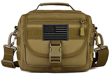 Protector Plus Tactical Messenger Bag Men Small Military MOLLE Crossbody Pack Tool Briefcase Assault Gear Handbags Outdoor Utility Carry Satchel Patch Included Brown