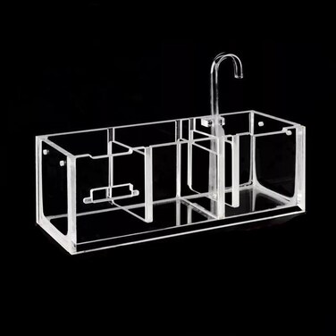 YueYueZou Hang On Acrylic Filter Box for FishTurtle Tank 3 GridsClear Box only