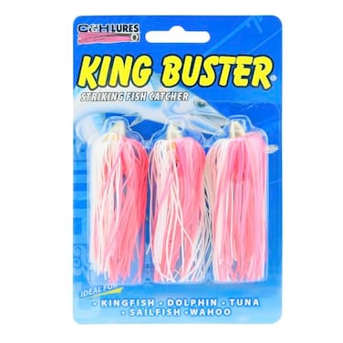 C&H Lures CH Lures King Buster Lure PinkWhite Skirt 18 oz Head 25 in 3 pc