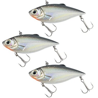 Dr.Fish DrFish 3 Pack Lipless Crankbait VIB Hard Bait Sinking Bass Lure Chrome Laser Painting 3D Eyes Rattle Balls Treble Hook Split Ring Tackle Box Freshwater Shad Perch Walleye Musky