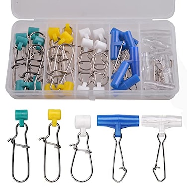 AGOOL Fishing Line Sinker Slides 30pcs Stainless Steel Braid Line Sinker Slider with DuoLock Snap HighStrength Line Weight Connectors for Saltwater Surf Fishing Rigs Catfishing