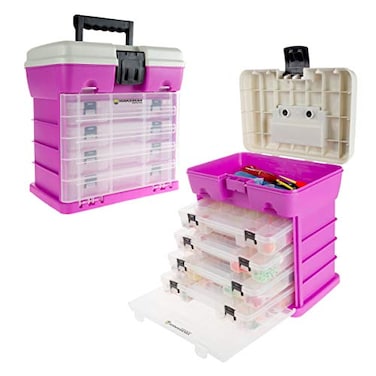 Wakeman Storage Tool Box Organizer Utility Box with 4 Drawers and 19 Compartments for Camping Supplies and Fishing Tackle by Outdoors Pink