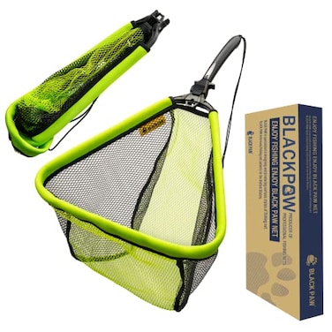 Black Paw Floating Fishing Net Foldable Fish Landing Net Rubber Coated with Neoprene Foam NonSlip EVA Handle Light Green Fixed Pole