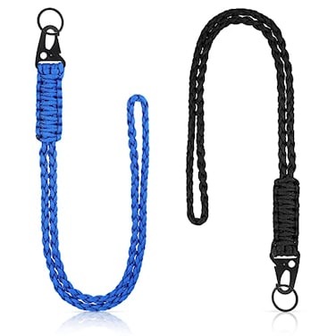 Frienda 2 Set Heavy Duty Paracord Lanyard Necklace Whistles Strap Braided 550 Keychain Lanyard for Outdoor Activities Black Blue