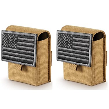 FRTKK 2 Pack Tactical Cigarette Pouches Molle EDC Compact Pouch Small Utility Pouch Accessories Battery Cigarette Case Card Holder Lighter Slot Mini Cigar Belt Waist Pack Tan