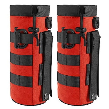 FRTKK Tactical MOLLE Water Bottle Pouch with Drawstring Open Top Mesh Bottom Military Water Bottle Holder Bag Sports Travel Hydration Carrier Red2 Pack