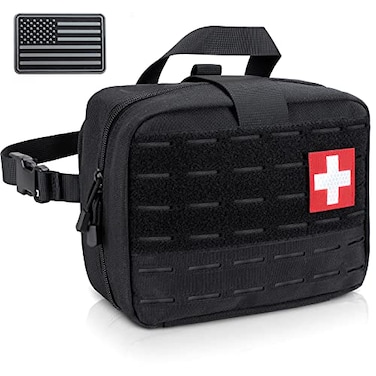 LIVANS Tactical Molle Medical Pouch of Upgraded Size First Aid Pouch Large Capacity IFAK Molle EMT Detachable Quick Release Pouch with Headrest Mount Include Flag and Cross Patch