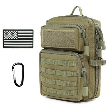 GAZJYUSP Tactical Molle Utility Pouch Compact EDC Tool Pouch Bag Tactical Phone Pouches Medical EDC IFAK Pack Mini Waist Pouches with Two Carabiners Green