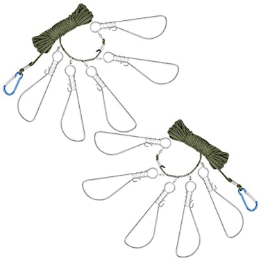 Bonuci 2 Sets Fishing Stringer Clip 16 Feet Rope Fish Stringer Fish Holder with 5 Stainless Steel Snap Hook for Kayak Fishing Gear Equipment Bass