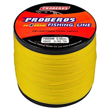 BAIKALBASS Braided Fishing Line 4 Strands Strong Multifilament PE Braid Wire for Saltwater 328Yard300M 8LB Yellow