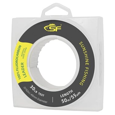 SF 100 Pure Fluorocarbon Leader Material Fishing Line Virtually Invisible Shock Resistant Increased Sensitivity Sink Fast Clear for Saltwater Freshwater 50yd 30LB