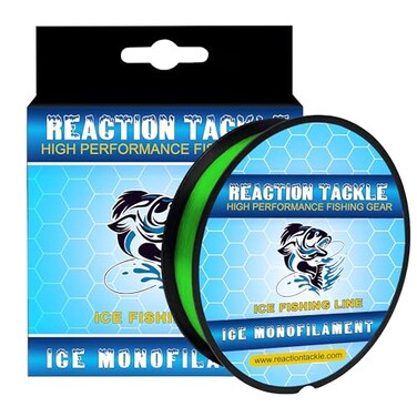 Reaction Tackle Ice Monofilament Ice Fishing Mono Line TipUp Line Hi Vis Green 2LB 1000yds